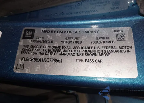 2019 Chevrolet Spark Ls Cvt z USA, uszkodzony, nr VIN KL8CB6SA1KC728551